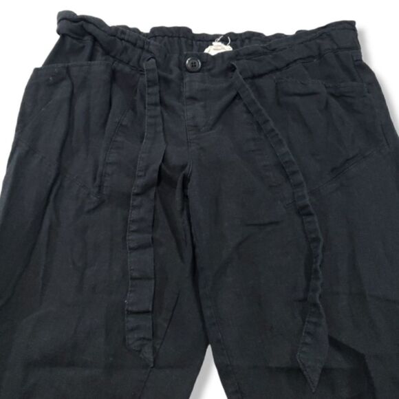 Jolt Pants Size 7 Linen Rayon Blend Casual Lounge Leg Roll Tab Drawstring Black - Picture 3 of 7